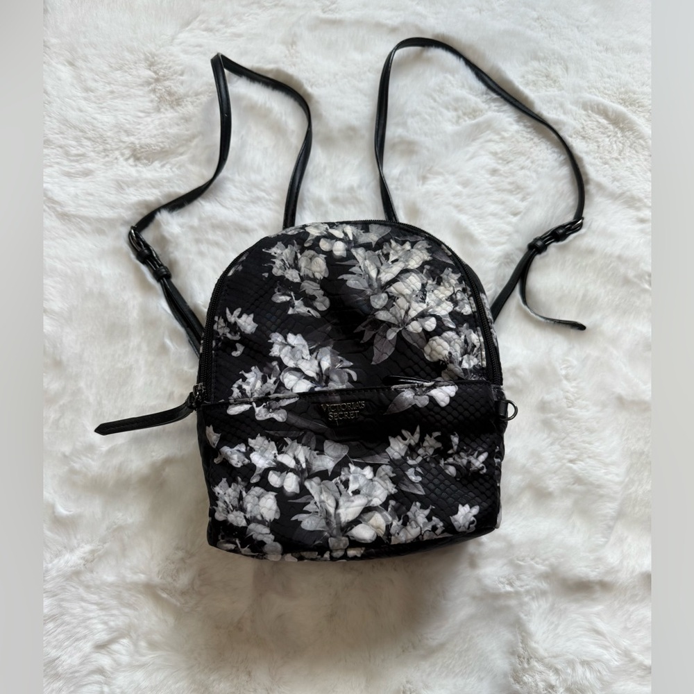 Victoria's Secret Black and White Floral Mini Backpack